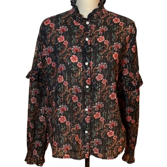 Louise Misha floral Button Front Long Sleeve Ruffle blouse - Picture 11 of 15
